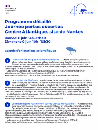 Programme détaillé journées portes ouvertes Ifremer, Atlantique