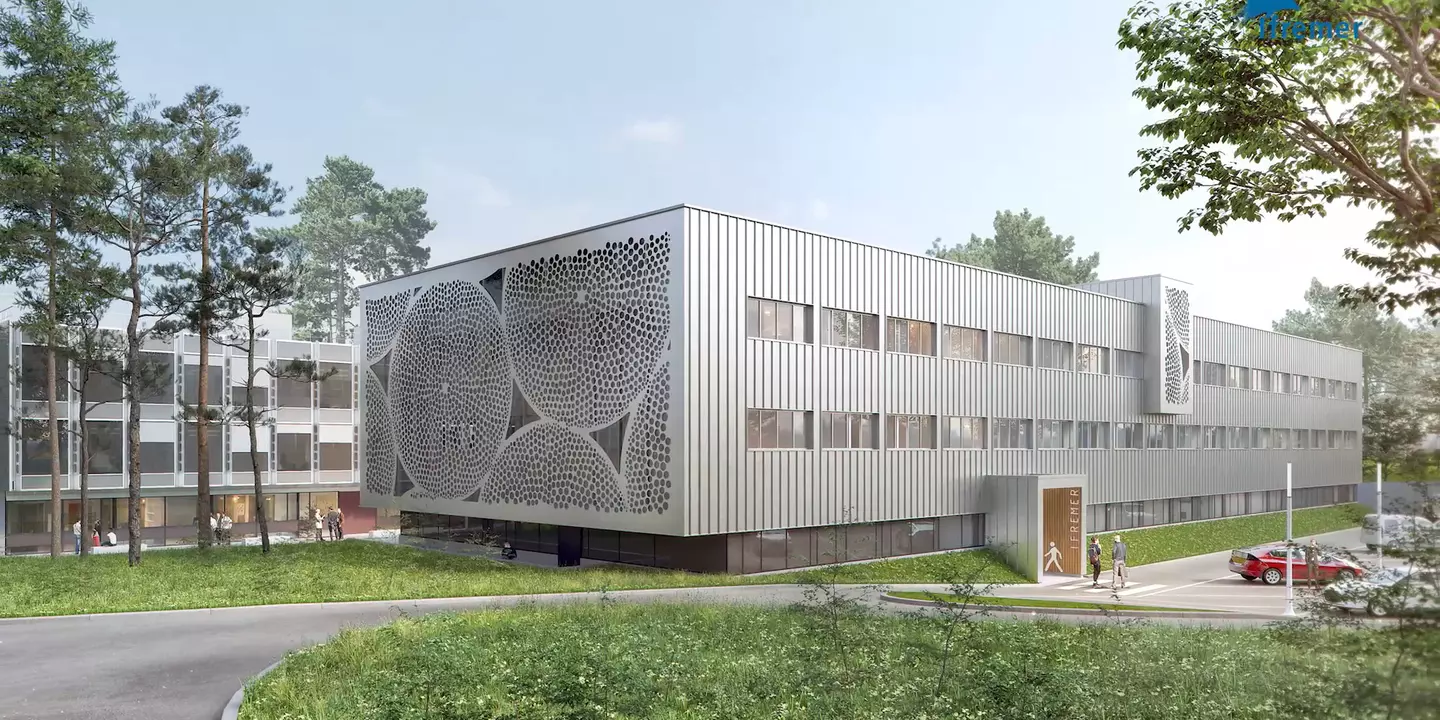 Vue imaginée en 3D du bâtiment en projet.