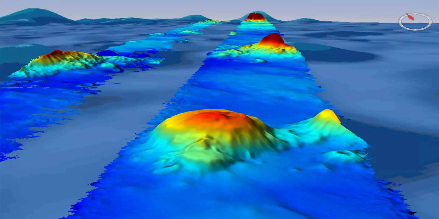 Vue 3D de monts sous-marins, cartographiés lors de la campagne NODULES 2024