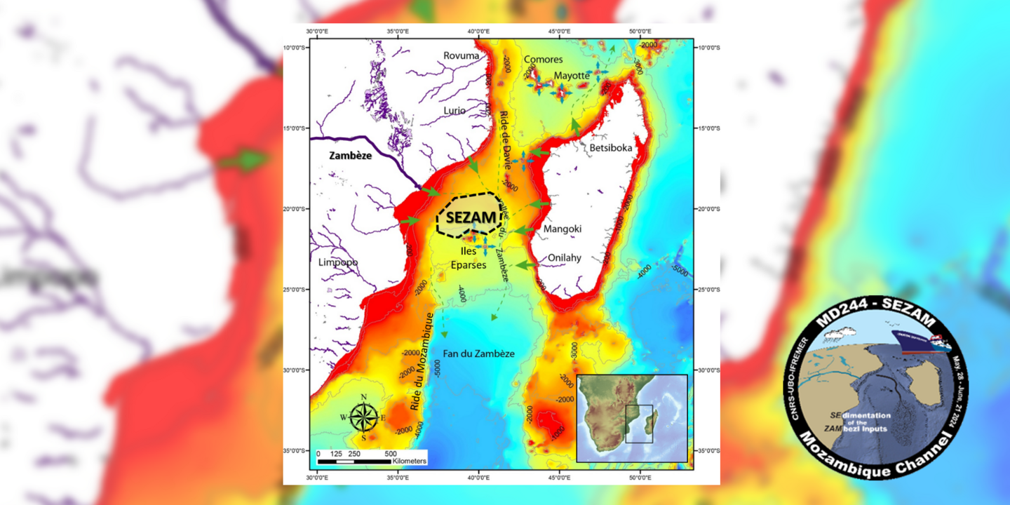 La campagne SEZAM a permis de cartographier la partie centrale du Canal du Mozambique, où s’accumulent les sédiments apportés par le Zambèze et d’autres fleuves du Mozambique et de Madagascar.